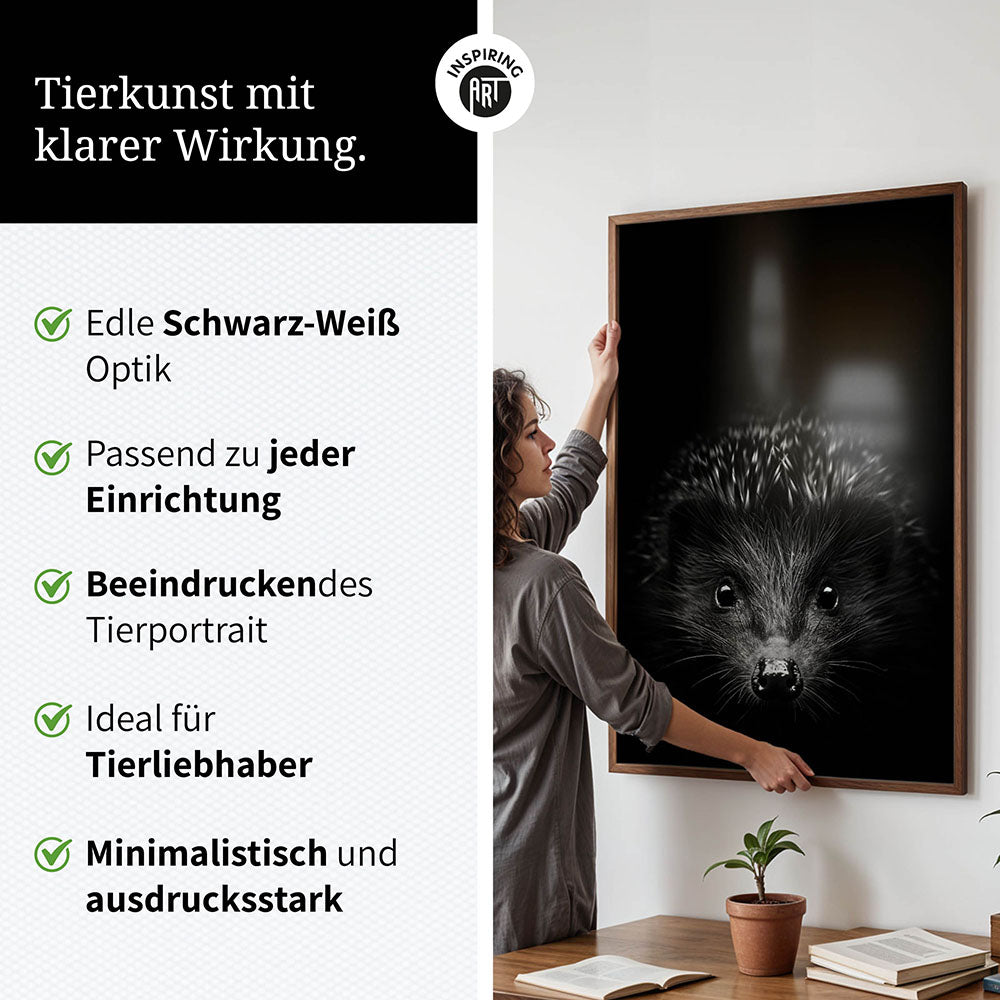 Poster: Tierporträt Igel "Stitch" in Schwarz-Weiß
