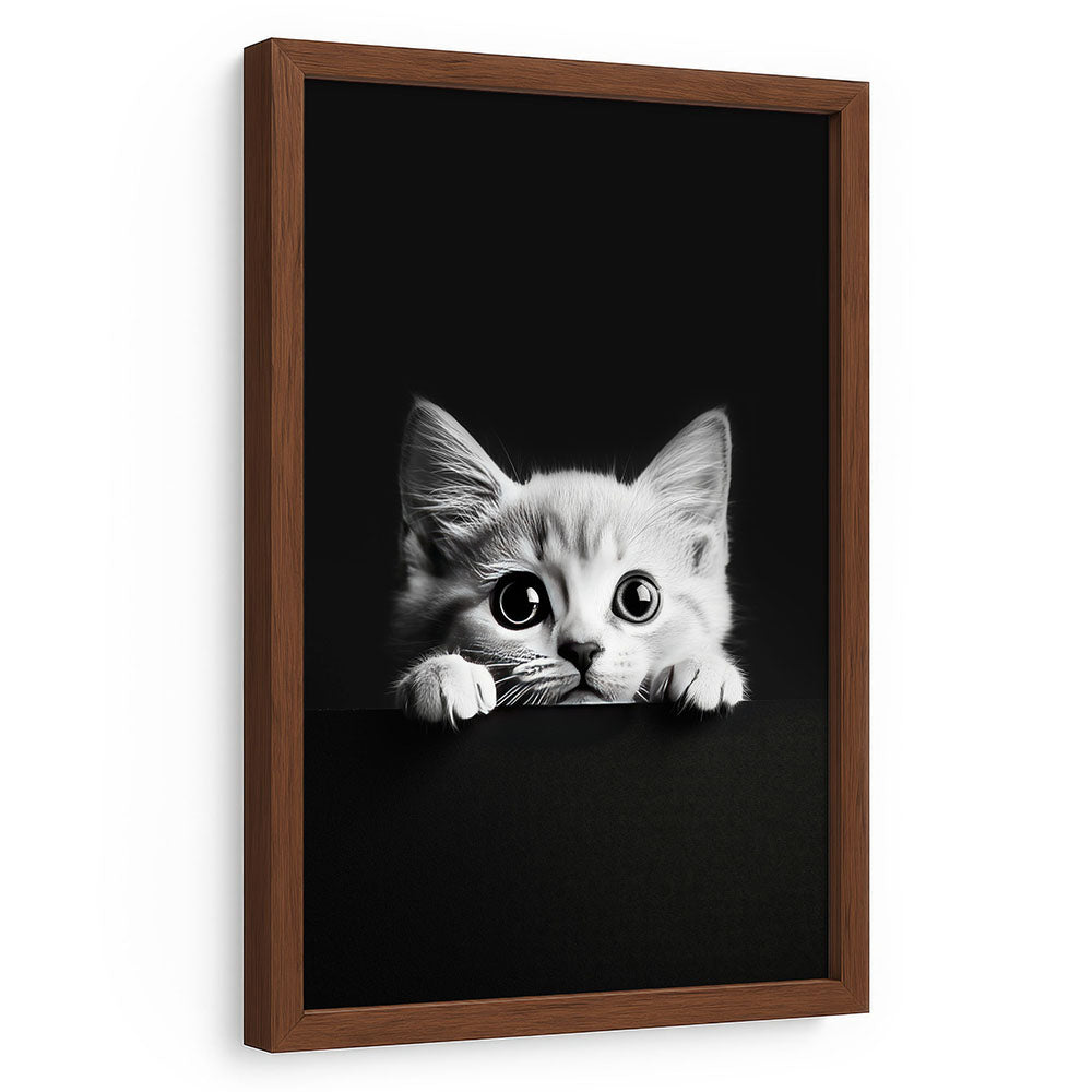 Tierbild mit Rahmen Katze Schwarz Weiß