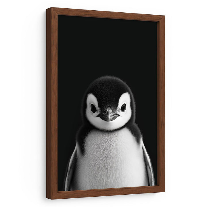 Pinguinbaby Poster mit Rahmen Schwarz Weiß