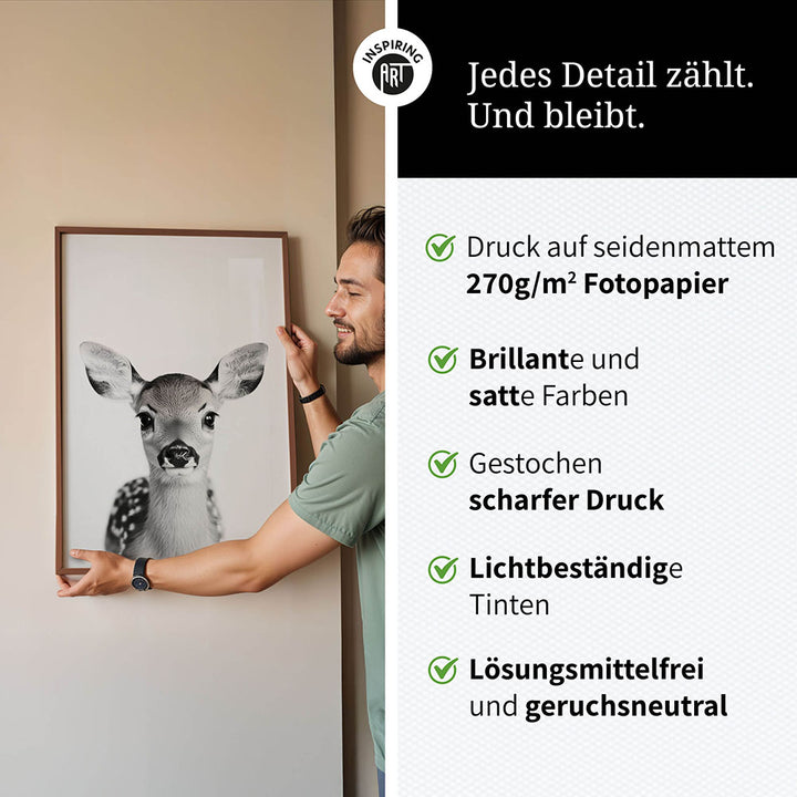 Poster: Tierporträt Reh "Hazel" in Schwarz-Weiß