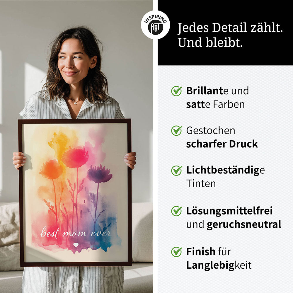 "Best mom ever" Aquarell-Blumen - Poster bunt