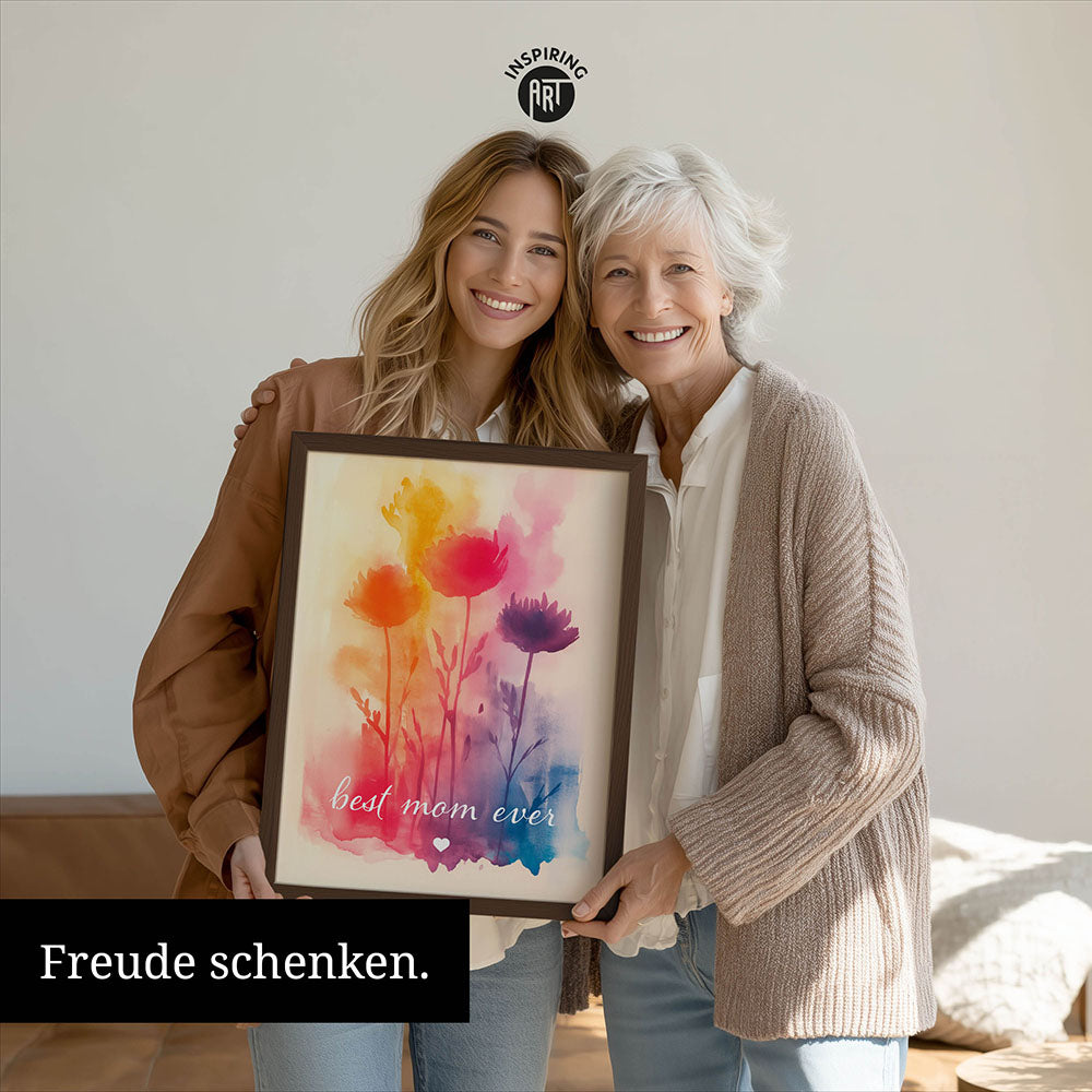 "Best mom ever" Aquarell-Blumen - Poster bunt