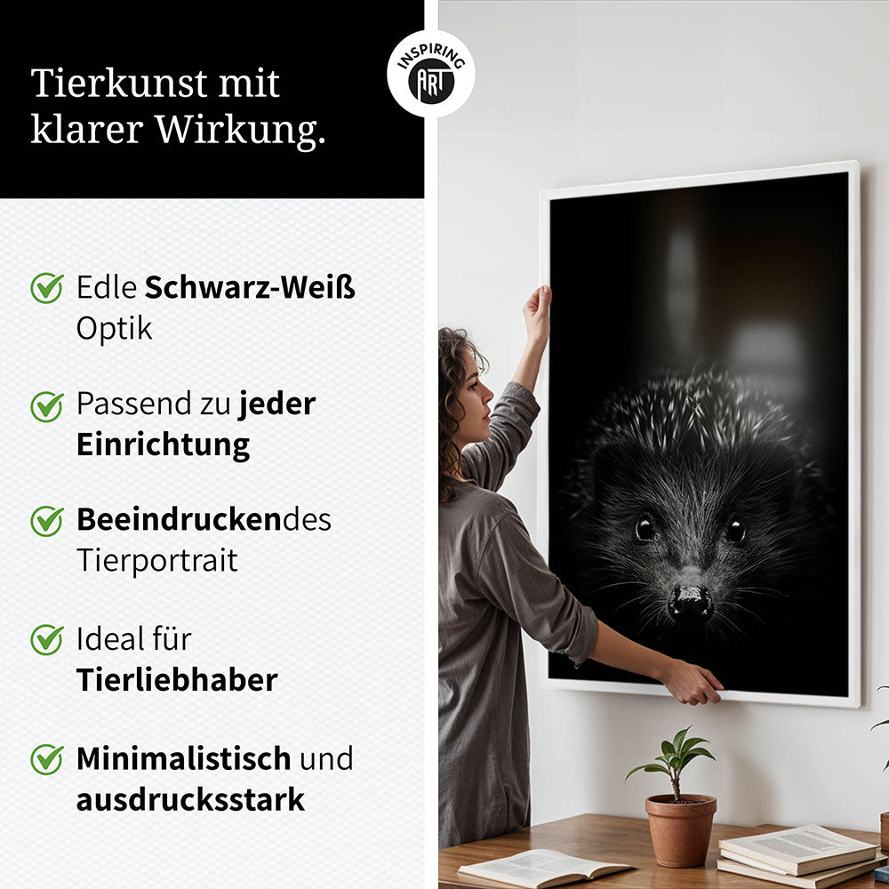 Poster: Tierporträt Igel "Stitch" in Schwarz-Weiß