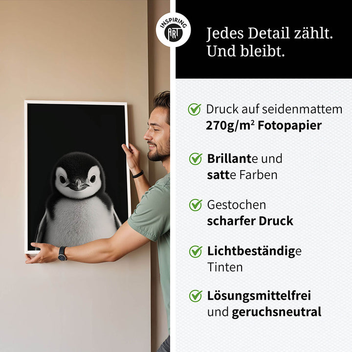Poster: Tierporträt Pinguin "Icy" in Schwarz-Weiß
