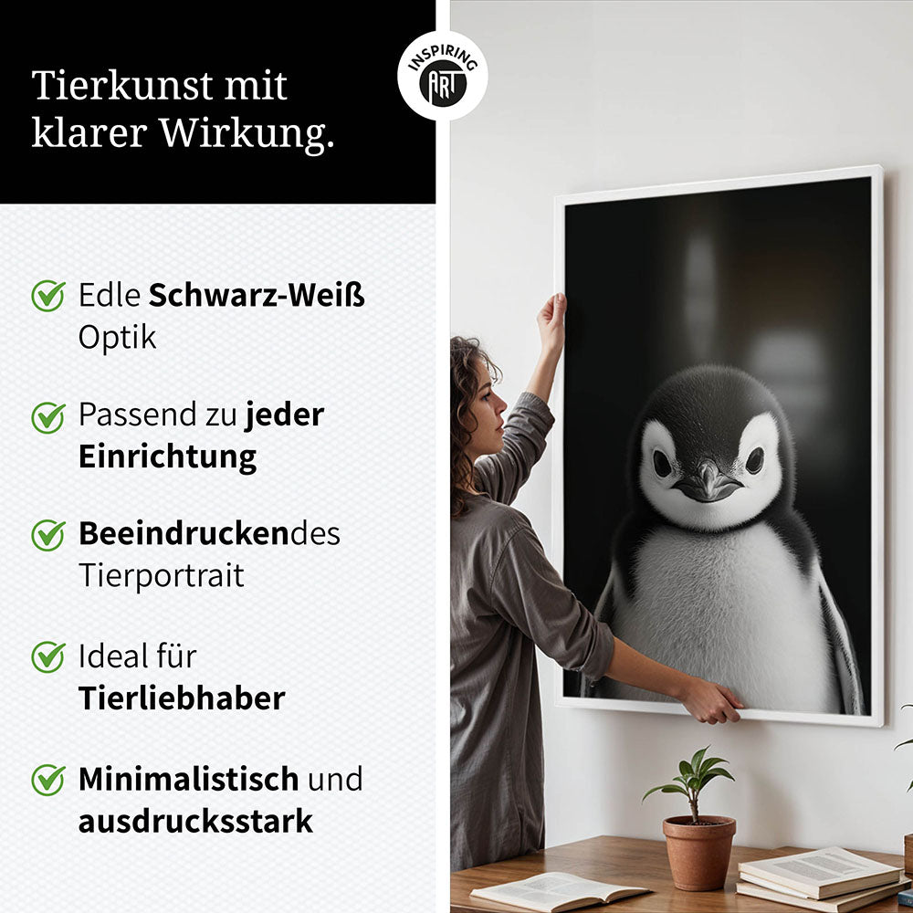 Poster: Tierporträt Pinguin "Icy" in Schwarz-Weiß
