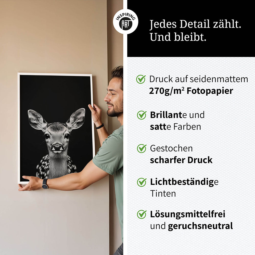Poster: Tierporträt Reh "Dawn" in Schwarz-Weiß