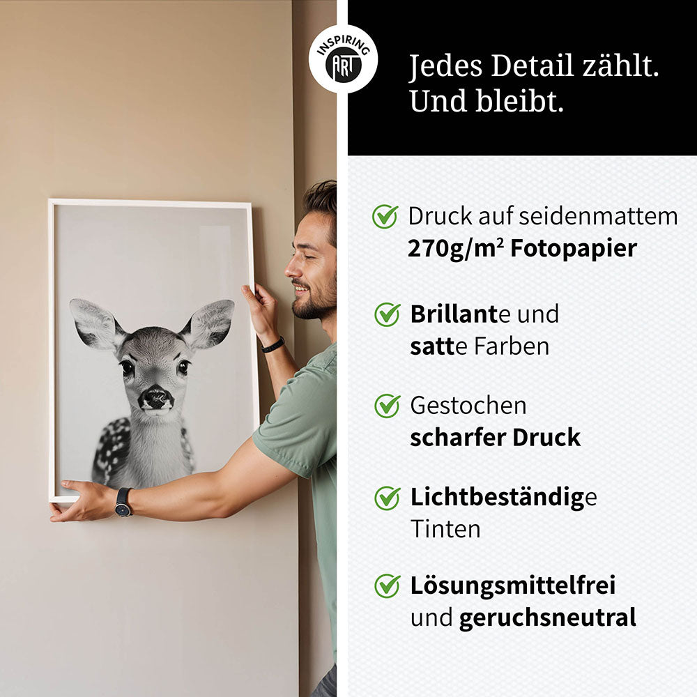 Poster: Tierporträt Reh "Hazel" in Schwarz-Weiß