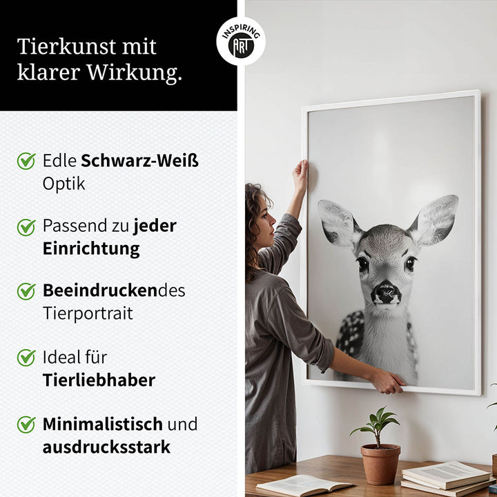 Poster: Tierporträt Reh "Hazel" in Schwarz-Weiß