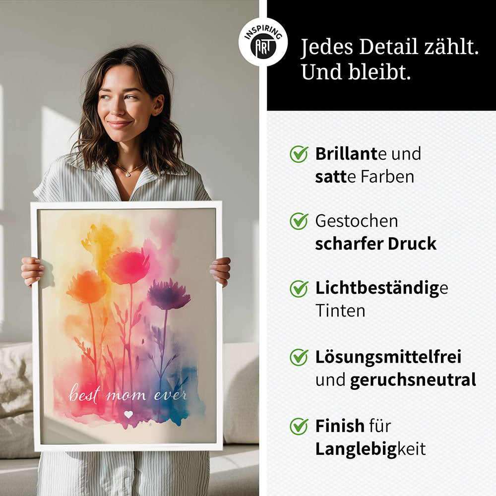 "Best mom ever" Aquarell-Blumen - Poster bunt