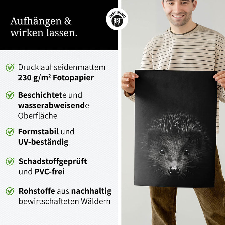 Poster: Tierporträt Igel "Stitch" in Schwarz-Weiß