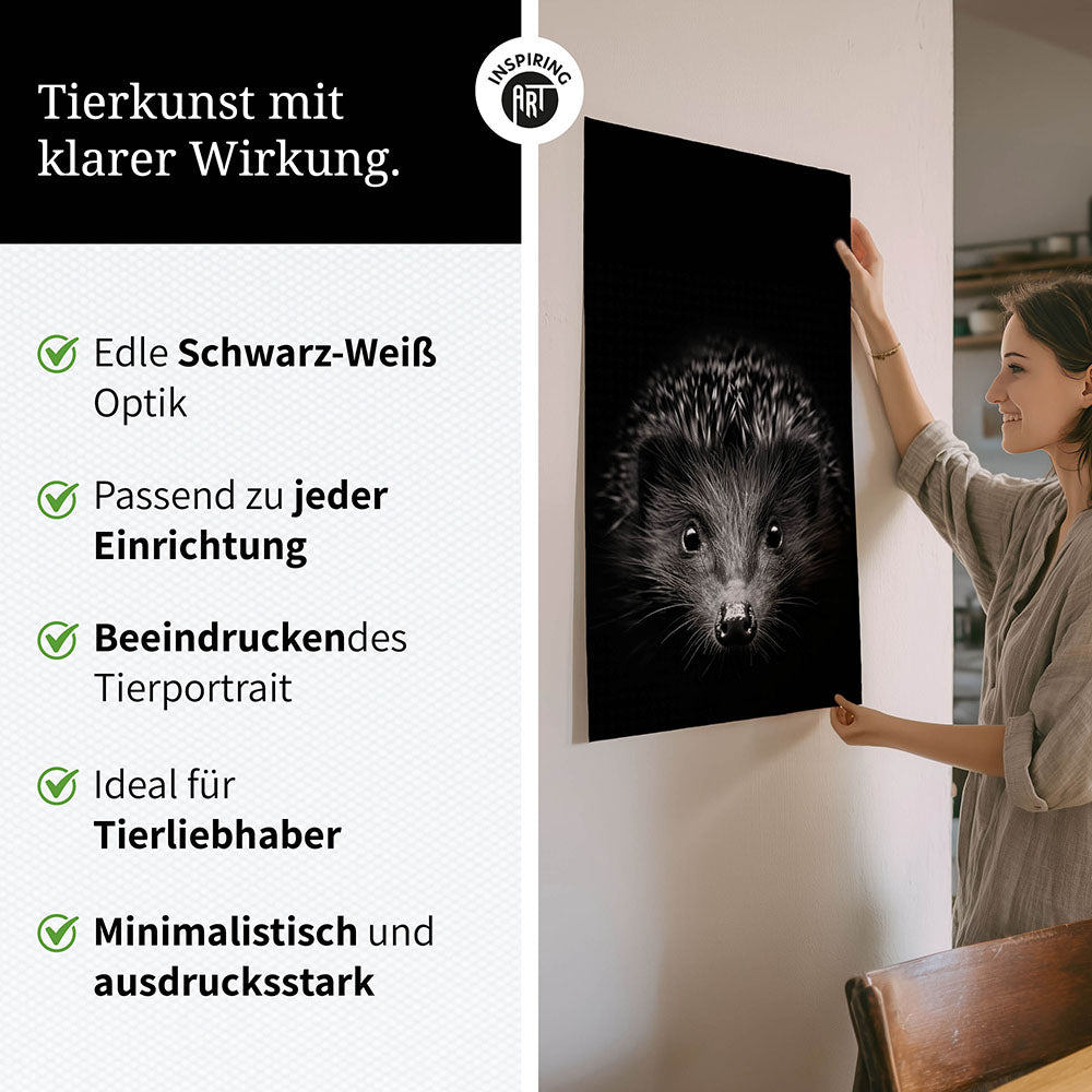Poster: Tierporträt Igel "Stitch" in Schwarz-Weiß