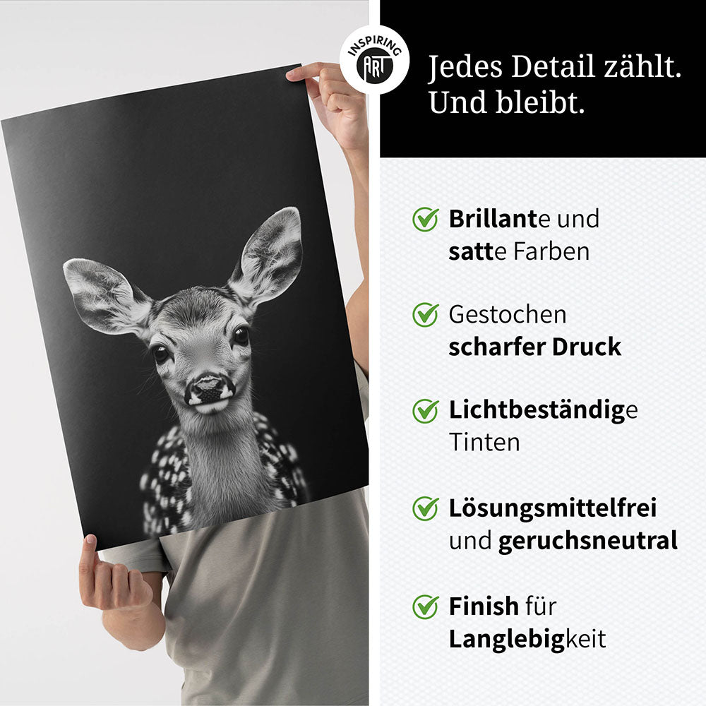 Poster: Tierporträt Reh "Dawn" in Schwarz-Weiß