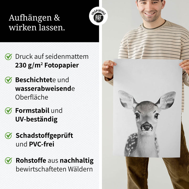 Poster: Tierporträt Reh "Hazel" in Schwarz-Weiß