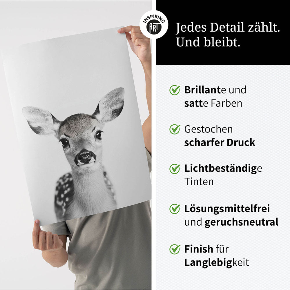 Poster: Tierporträt Reh "Hazel" in Schwarz-Weiß