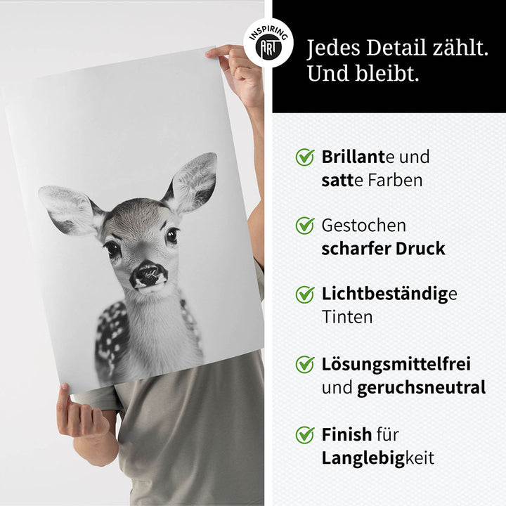 Poster: Tierporträt Reh "Hazel" in Schwarz-Weiß