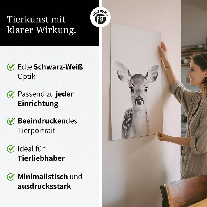Poster: Tierporträt Reh "Hazel" in Schwarz-Weiß