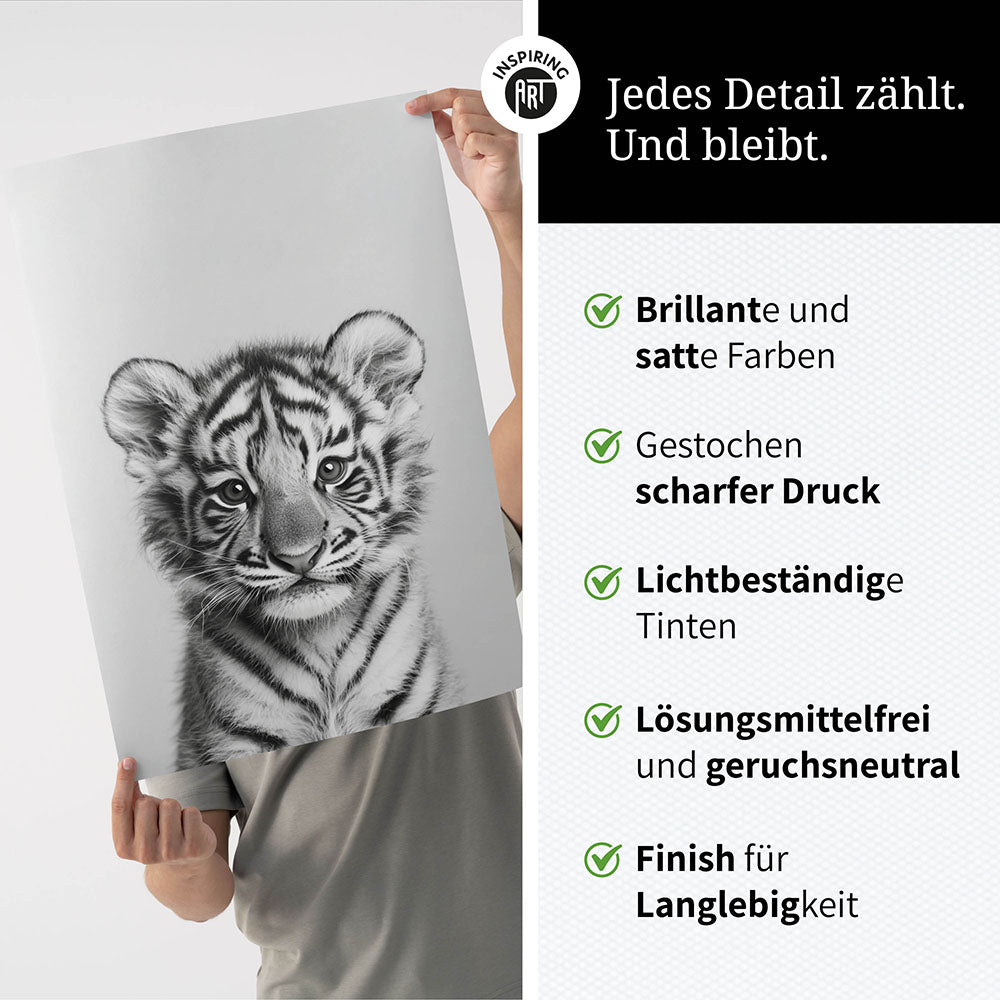 Poster: Tierporträt Tiger "Raja" in Schwarz-Weiß