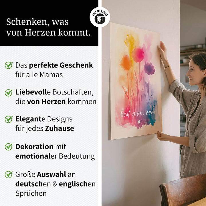 "Best mom ever" Aquarell-Blumen - Poster bunt