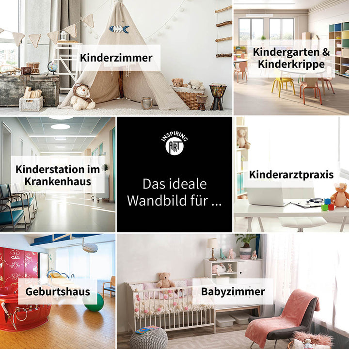 Mixpix Wandbilder Set mit Tierillustrationen für Kindergarten, Geburtshaus, Kinderarztpraxis