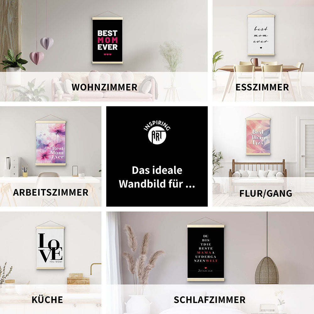 Mama - Wortdefinition - Stoffbild mit Holzleisten in Weiß-Schwarz