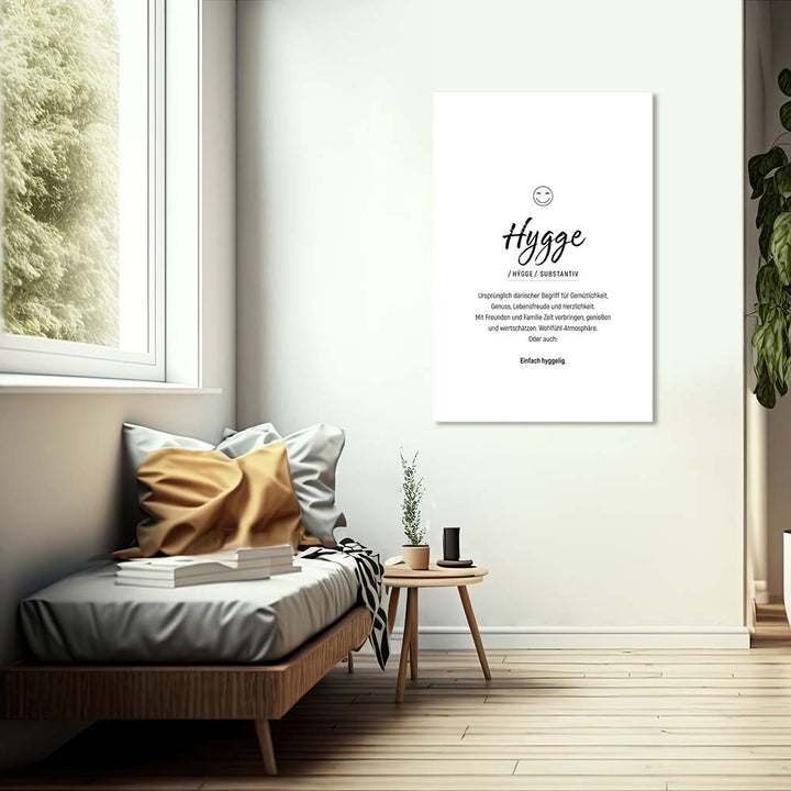 Wandbild Wortdefinition weißer Hintergrund Hygge